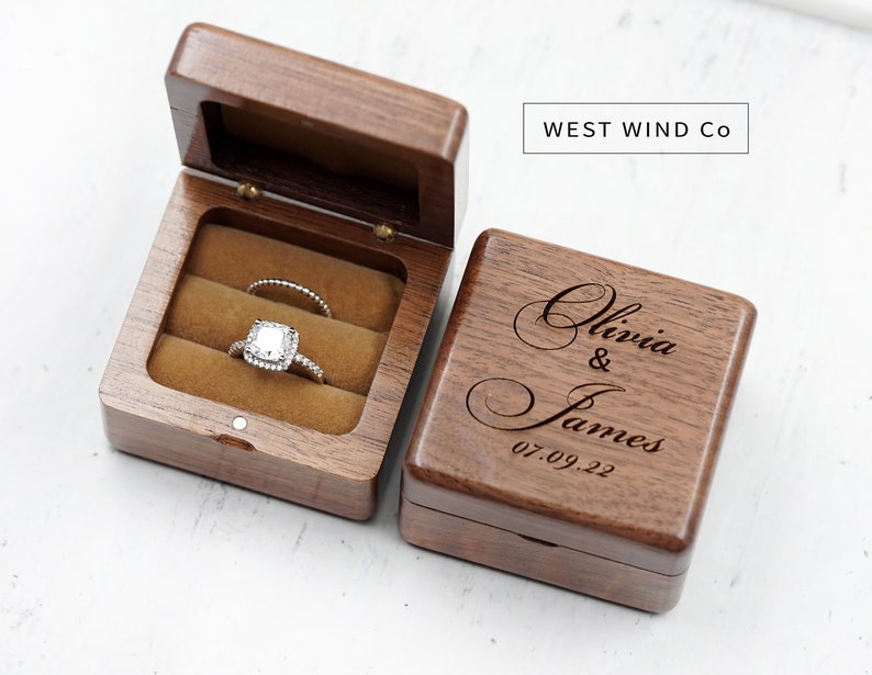 Engraved Custom Wedding Ring Box Wood Ring Box Engagement Etsy Canada