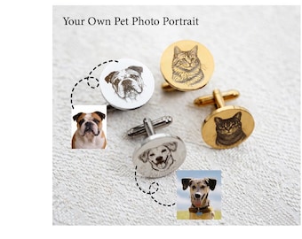 Personalized Pet Portrait Sketch Cufflinks, Pet Accessories, Custom Pet Cufflinks, Metal Cufflinks, Pet Memorial Accessories for him,