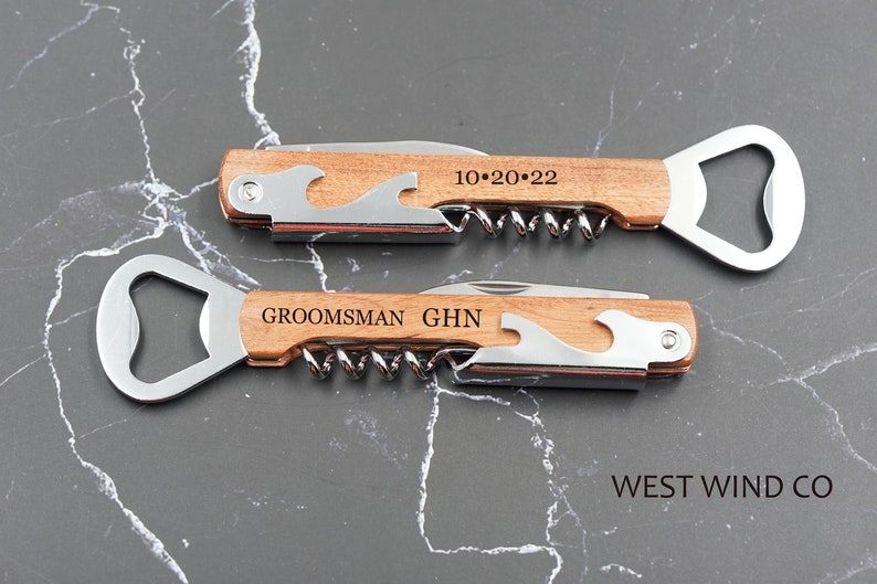 Engraved Bottle Opener, Groomsman Pocket Knife, Personalized gift, Christmas Gift for him, Best man gift, For him, Wedding Gifts image 1