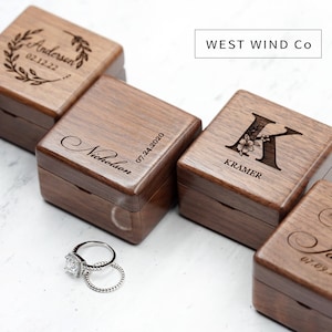 Engagement Ring Box, Custom Wedding Ring Box, Walnut Ring Box, Personalized, Proposal Ring Box, Valentines day gift, for her