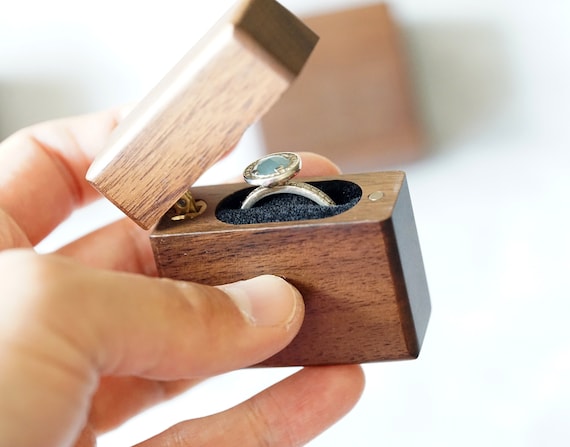 Engraved Ring Box, Flip Wood Ring Box, Wedding Ring Box, Secret ring box, Slim Ring Box, Wedding Ring Box, Rustic Wedding Ring Box