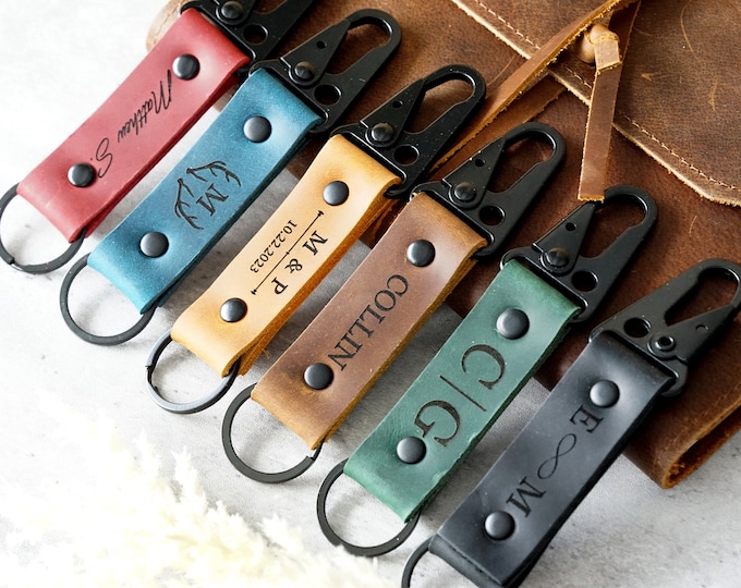 Personalized Leather Keychain, Real Leather kechain, Custom engraved Keychain, Personalized gifts, For Dad, For him, gift ideas for men