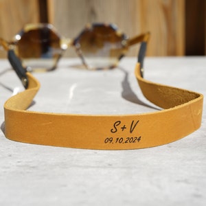 Correa de cuero con monograma para gafas de sol, correa personalizada para gafas de sol, sujetador de gafas de sol, soporte para gafas de sol, cordón para gafas
