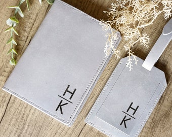 Funda de pasaporte y etiqueta de equipaje personalizadas, funda de pasaporte de cuero auténtico, etiquetas de equipaje de cuero personalizadas, regalo de viaje personalizado, dama de honor