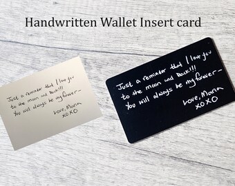 Handwritten Wallet insert card, For dad, Valentines day gift, Anniversary Message card, Engraved Metal card Stocking Stuffer, for him,