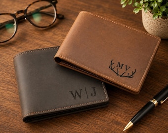 Custom Engraved Tri-fold Wallet for Him, Personalized name Wallet, Genuine Leather Trifold Wallet for Husband, Fathers day gift, For Dad