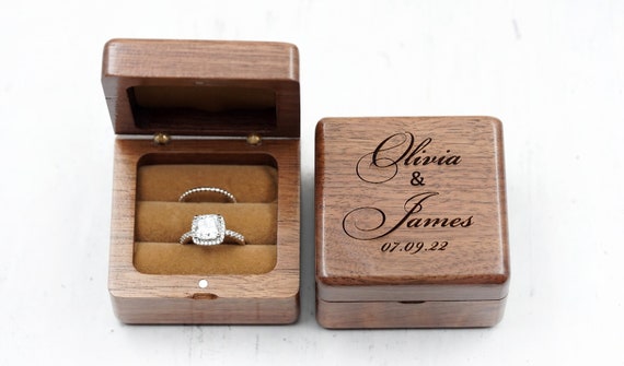 Personalized Wooden Box, Slim Engagement Ring Box, Tiny Proposal Ring Box  Woodstorming - Etsy