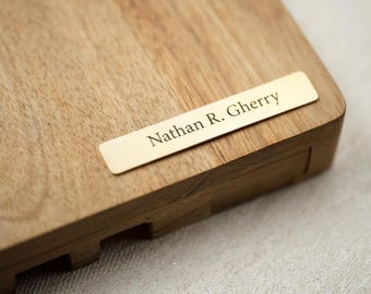 Real brass personalized nameplate, name tag, photo frame label, Art work Lable.  Custome Christmas stocking Name Lable.