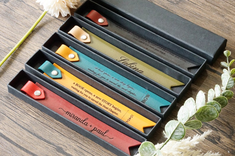Personalised custom Leather Bookmark, Bookworm gift, for her, Engraved Quote & Initials, Handmade Gift Birthday Christmas- Bookclub bulk image 6