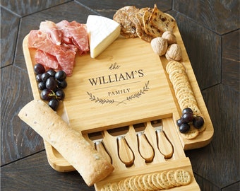 Personalized Charcuterie Board, Bamboo Cutting Board with Knife set, Wedding Gifts, Housewarming Gift, Christmas Gifts, Cutting board gifts