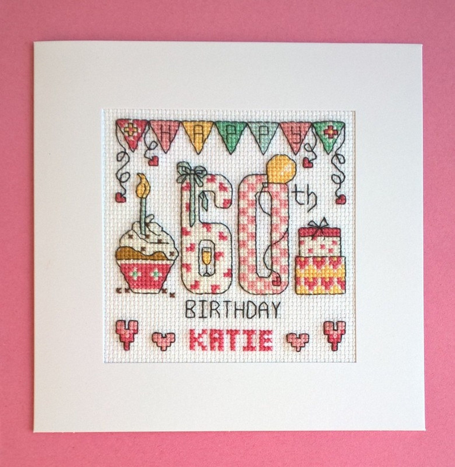 Happy 60th Birthday cross stitch card kit Etsy