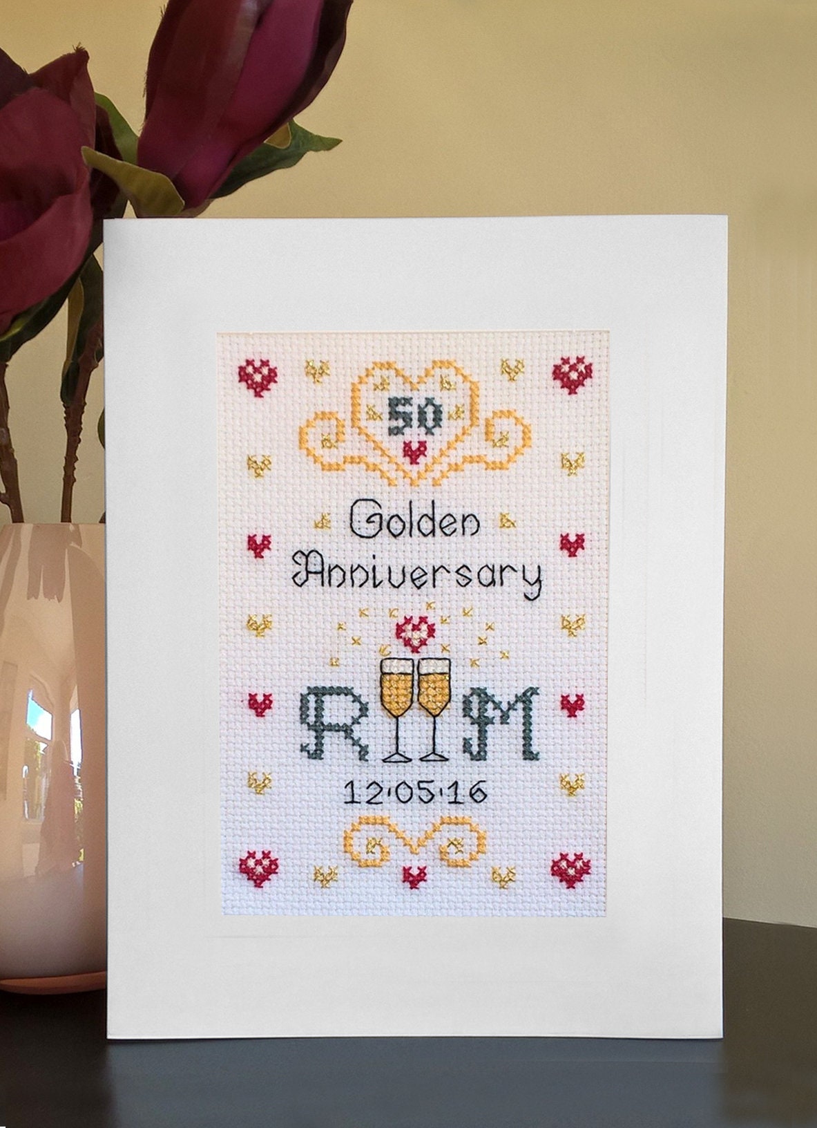 Golden Wedding Anniversary Cross Stitch Card Kit Etsy UK