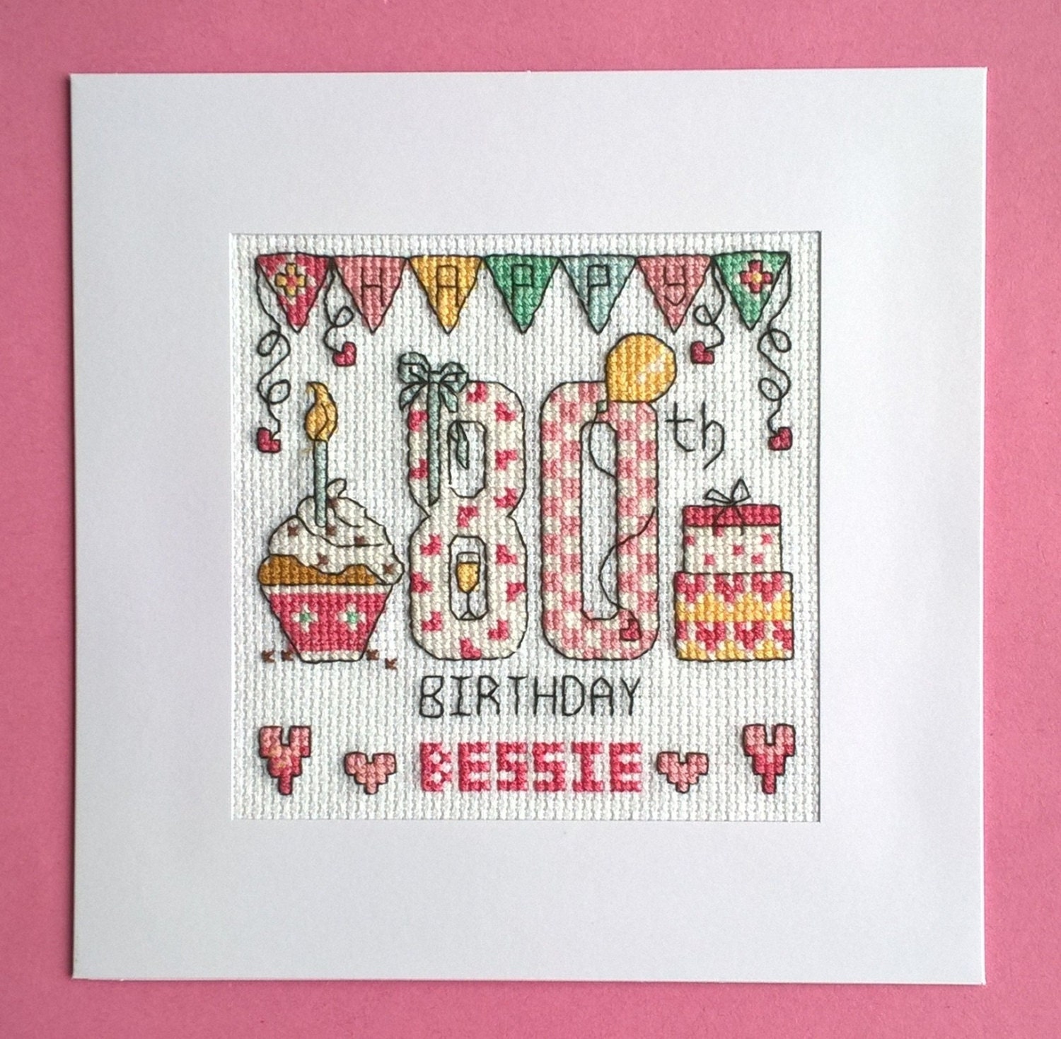 Happy 80th Birthday Cross Stitch Card Kit Etsy UK