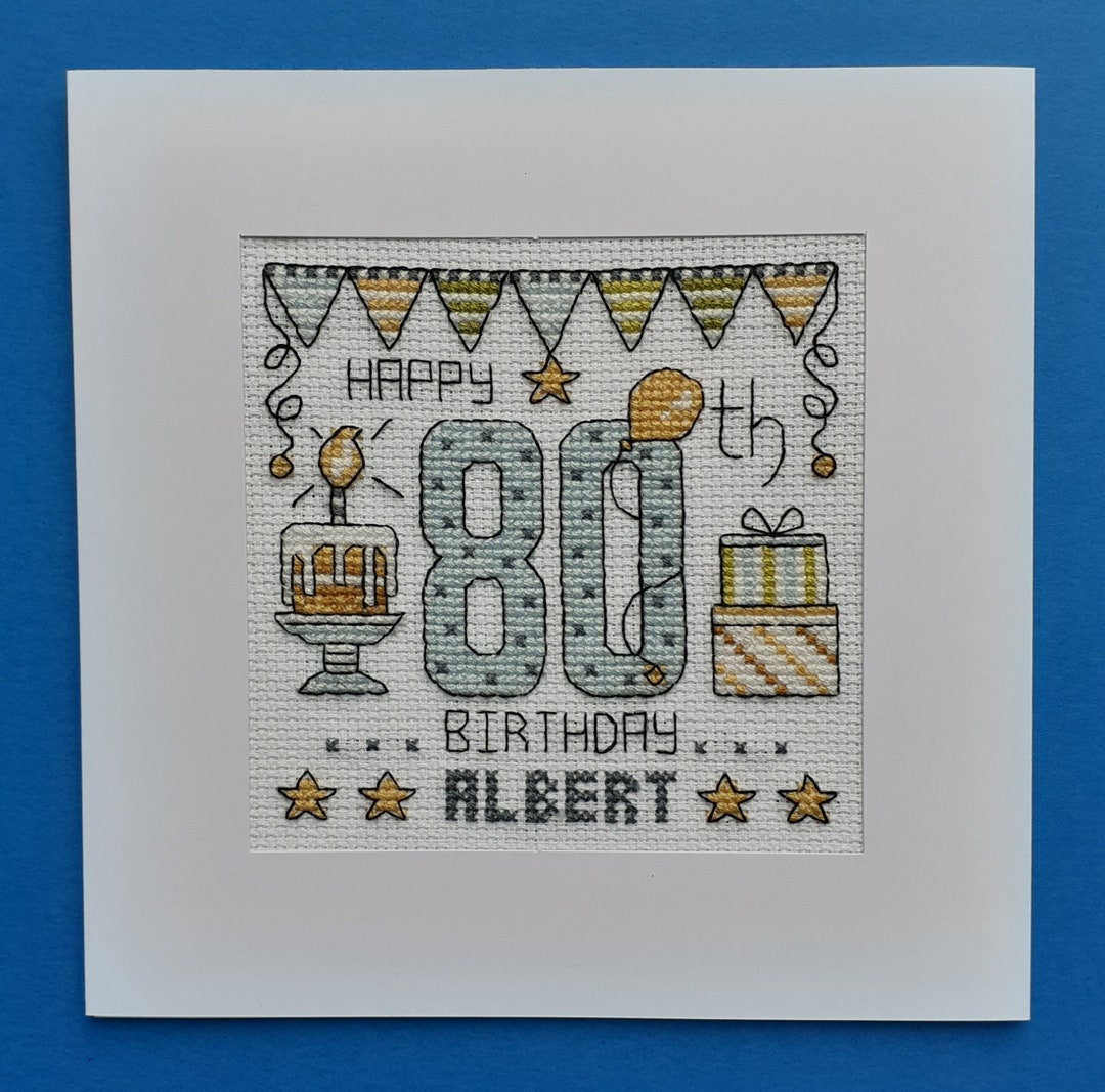 Happy 80th Birthday Cross Stitch Card Kit Etsy