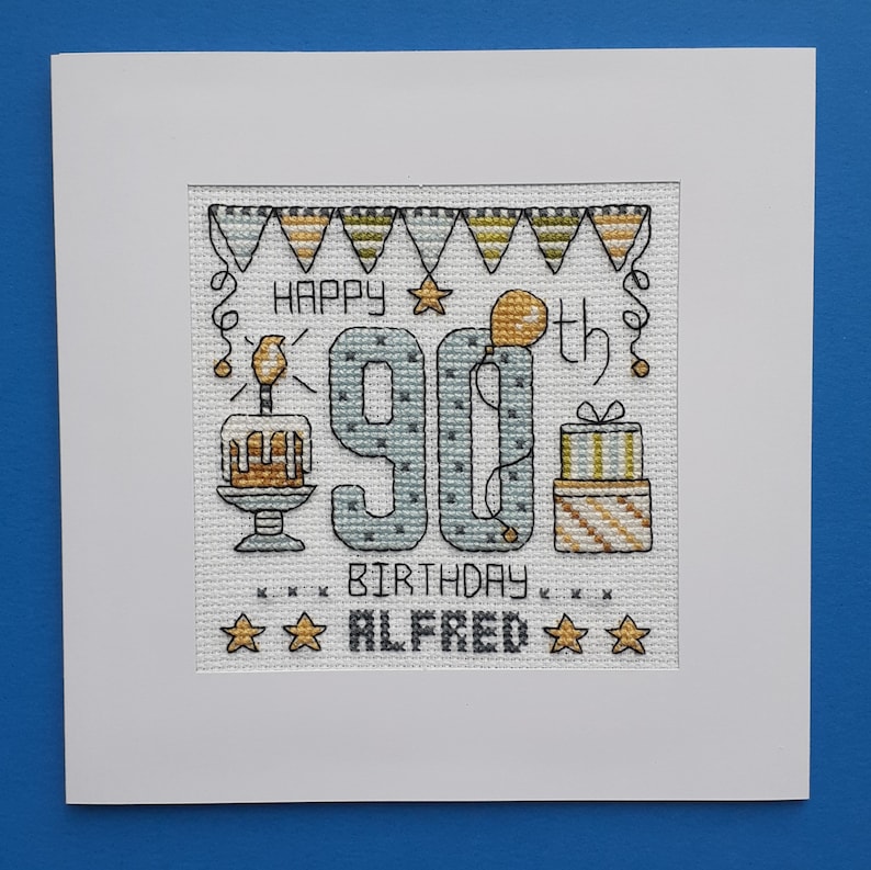 Happy 90th Birthday Cross Stitch Card Kit Etsy UK