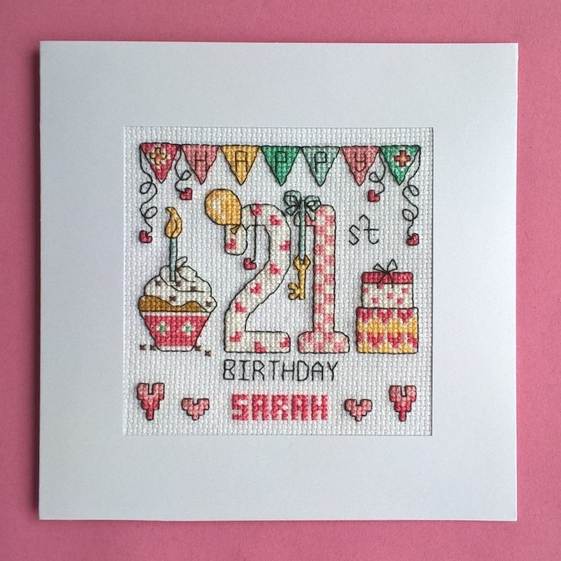 Happy 21st Birthday Cross Stitch Card Kit Etsy UK Cross birthday numbers stitch 21st chart