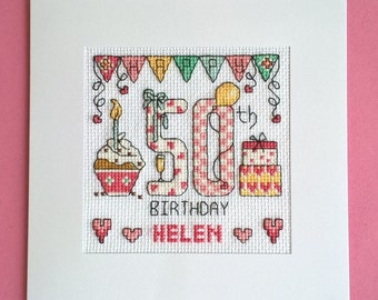 Happy 50th Birthday cross stitch card kit