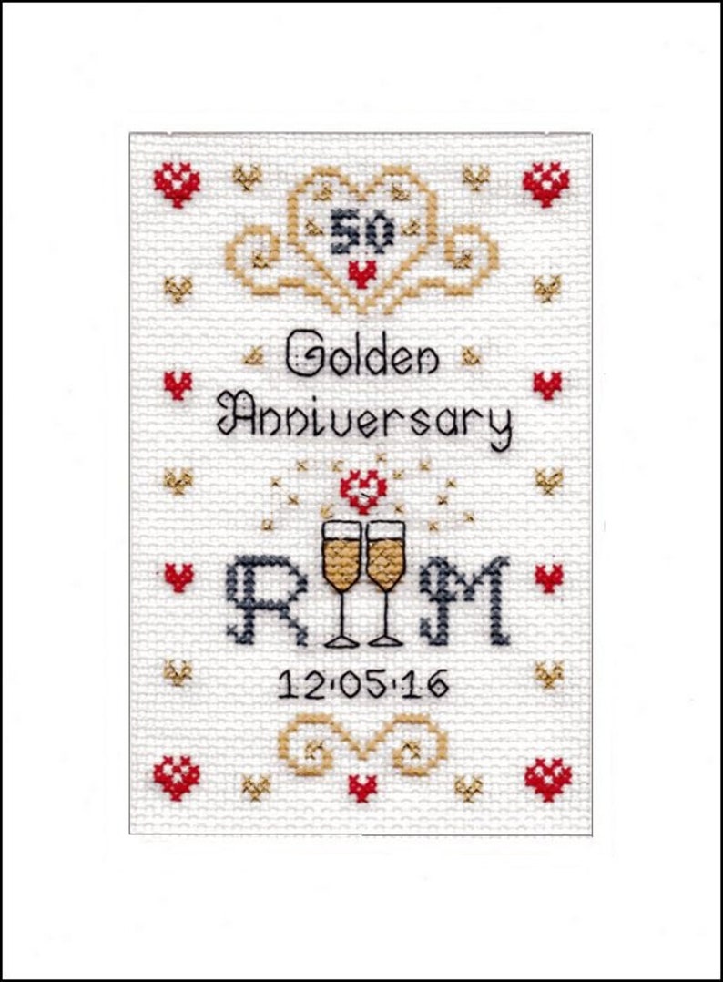 Golden Wedding Anniversary Cross Stitch Card Kit Etsy UK