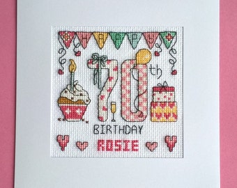 Happy 70th Birthday cross stitch card kit