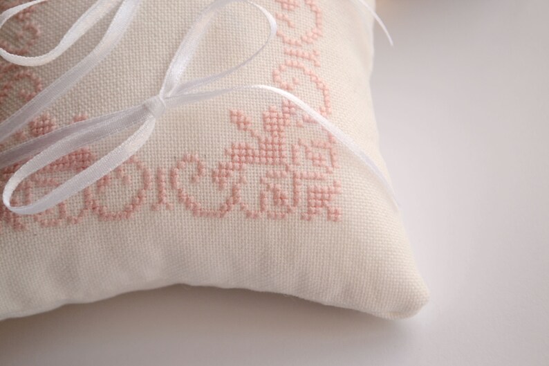 Crossstitch ring pillow Cross stitch wedding pillow Retro Etsy