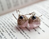 Wire wrap earrings, silver plated earrings, gemstone earrings, rose quartz earrings, unusual earrings for woman, modern jewelry