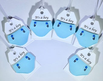 Gift Tag Set Of 12,Handmade Baby Gift Tags,Baby Party Favor Tags,Baby Shower Tags,Blue Diaper,Baby Boy Gift