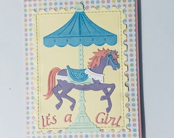 Baby Gift Card Holder,Handmade Gift Card Holder, Baby Gift,Gift Card Holder & Card,It’s A Girl,Congratulations,Carousel Horse,