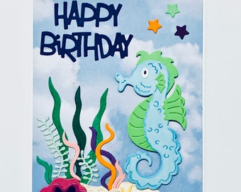 Gift Card Holder,Happy Birthday Gift Card Holder,Handmade Gift Card Holders,Birthday Money Holder,Birthday Gifts,Sea Horse