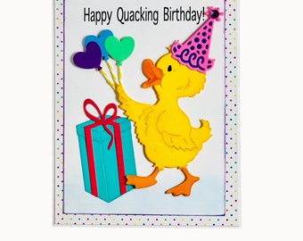 Birthday Card,Happy Birthday Greeting Cards,Happy Birthday Cards,Handmade Birthday Cards,Thinking Of You,Duck W/Balloon & Gift