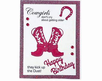 Birthday Card,Handmade Birthday Card,Cowgirl Birthday,Country Birthday Card,Birthday Greeting Cards,Cowgirl boots,Western Cards, Pink