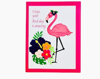 Birthday Card,Handmade Birthday Card,Flamingo Birthday Card,Birthday Greeting Card,Happy Birthday,Thinking Of You,Pink Flamingo,Tropical