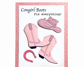 Birthday Card,Handmade Birthday Card,Cowgirl Birthday,Country Birthday Card,Birthday Greeting Cards,Cowboy boots,Western Cards,Pink