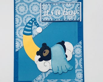 Gift Card Holder,Handmade Gift Card Holder,Newborn Gift,It’s A Boy,Baby Gift Card Holder,Baby Sleeping On Moon, blue