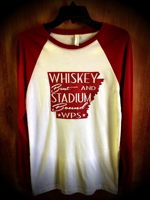Arkansas Whiskey Bent and Stadium Bound Baseball Sleeve Tee