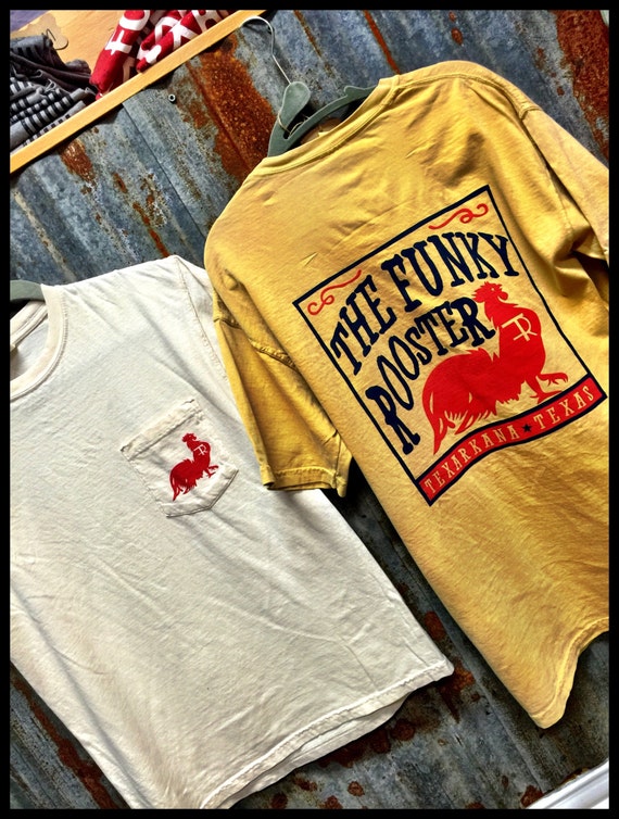 Funky Rooster Collection Box Label Pocket Comfort Colors Tee - Super Comfy, Super Stylish, Super Soft