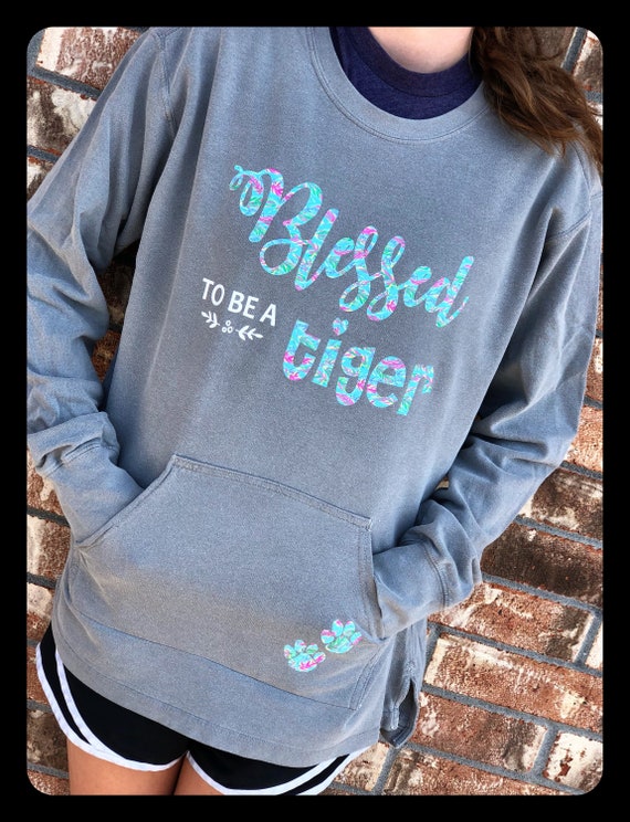 Blessed to be a Tiger Comfort Color Crewneck Sweatshirt with Pocket