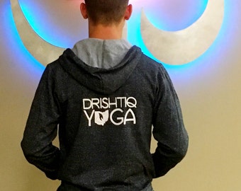 Full Zip Hooded Sweatshirt (Digital Gray) - Drishtiq Yoga Stacked with Ohio Flame