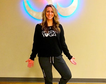Bella Canvas Sponge Fleece Wide Neck Sweatshirt - Drishtiq Yoga Stacked with Ohio Flame