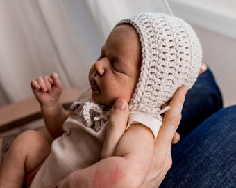 Newborn Knit Baby Bonnet, Crochet Knitted Bonnet, Neutral Bonnet, Bonnets Baby, Classic Bonnet, Newborn, Baby, Toddler Bonnet, MADE 2 ORDER