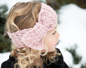 Kids Ear Warmer, Crochet Bow Headwrap, Bow Headband, Knit Girls Ear Warmer, Big Bow Ear Warmer, Child, Toddler, Baby, Earmuff, MADEORDER