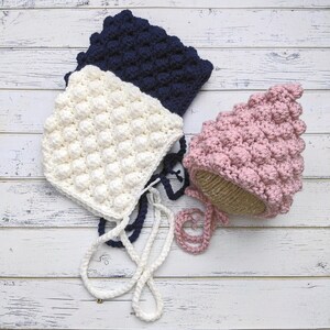Crochet Baby Bonnet, Newborn Baby Hat, Neutral Pixie Bobble Bonnet, Infant Photo Prop, Handmade Baby Gift, MADE to ORDER