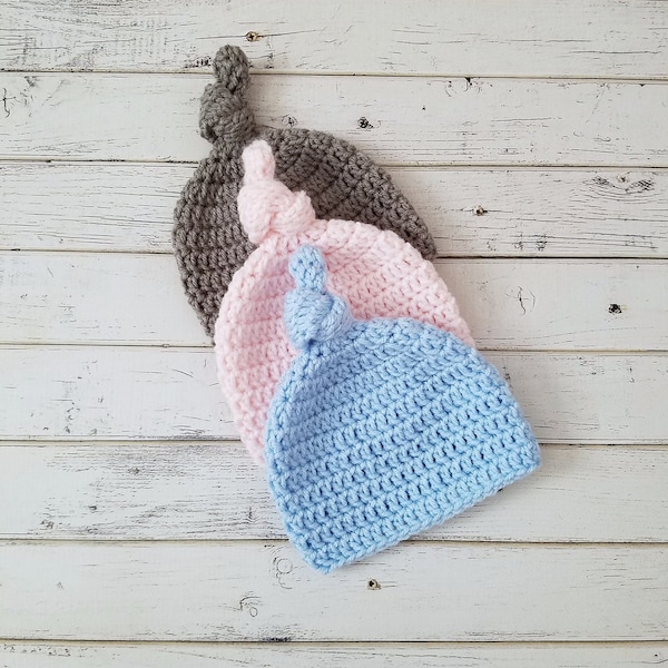 Baby Top Knot Hat, Top Knot Hat, Newborn Hospital Hat, Knotted Hat, Crochet Top Knot Hat, Newborn Knotted Hat, Knit Knot Hat, MADE 2 ORDER