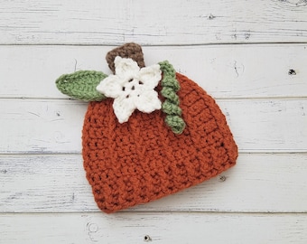 Baby Girl Pumpkin Hat, Baby Pumpkin Photo Prop, Crochet Newborn Pumpkin Hat, Pumpkin Beanie, Knit Pumpkin Hat, Fall Photo Prop, MADE2ORDER