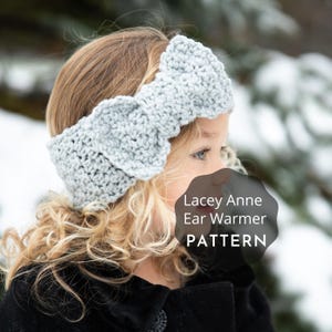 Patroon gehaakte oorwarmer, patroon strik hoofdband, Lacey Anne, oorwarmer grote strik, gehaakte kinderen oorwarmer, haakpatroon oorwarmer