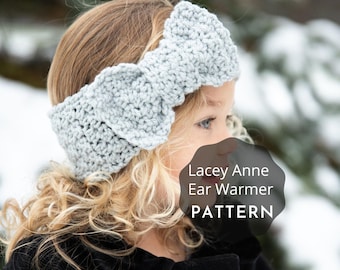 Ohrenwärmer Häkeln Muster, Bogen Stirnband Muster, Lacey Anne, große Schleife Ohrwärmer, Kinder Ohrwärmer Muster, Ohrwärmer Häkelanleitung