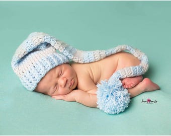 Long Tail Hat, Elf Hat, Newborn Photo Prop, Crochet Newborn Hat, Newborn Elf Hat, Baby Boy Hat, Baby Newborn Hat, Baby Hat, MADE 2 ORDER