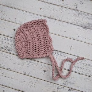 Newborn Knit Baby Bonnet, Crochet Knitted Bonnet, Neutral Bonnet, Bonnets Baby, Classic Bonnet, Newborn, Baby, Toddler Bonnet, MADE 2 ORDER image 5