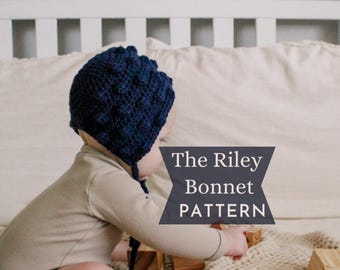 Baby Bonnet Crochet PATTERN, The Riley Baby Bonnet, Crochet Boho, Baby Gift, Toddler Hat, Newborn Bonnet, Instant Download, PDF Download