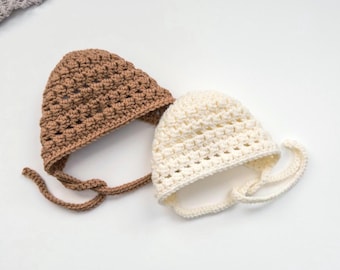 Baby Bonnets, Boho Baby Bonnet, Unisex Bonnet, Newborn Baby Hat, Crocheted Bonnet, Neutral Baby Gift, Newborn to Toddler, MADE to ORDER