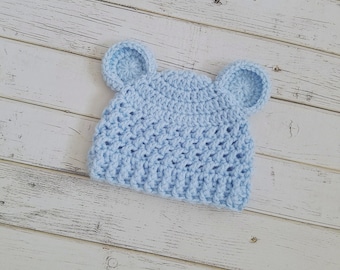 Baby Boy Bear Beanie, Bear Hat, Hat with Ears, Baby Animal Hat, Newborn Bear Hat, Animal Hats for Babies, Crochet Baby Boy Hat MADE2ORDER